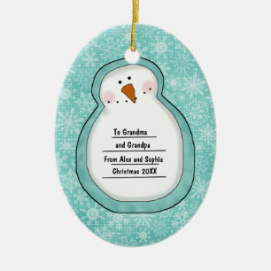 Christmas Photo Snowman Customizable Date and Name Ceramic Ornament