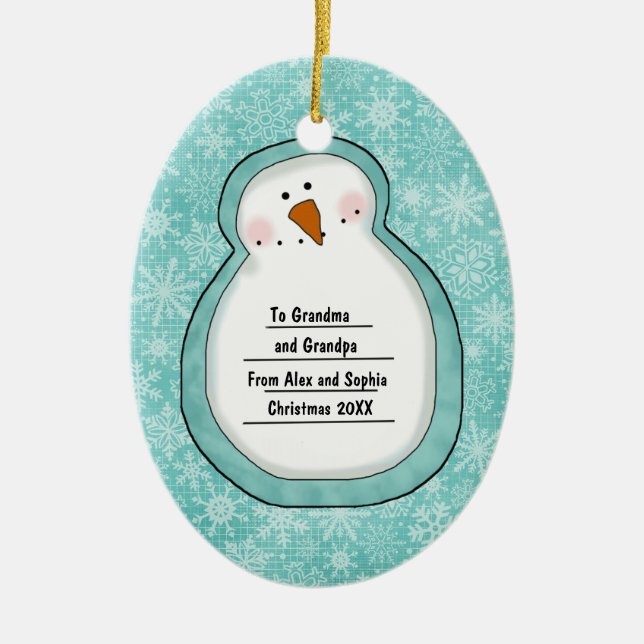 Christmas Photo Snowman Customizable Date and Name Ceramic Ornament (Front)