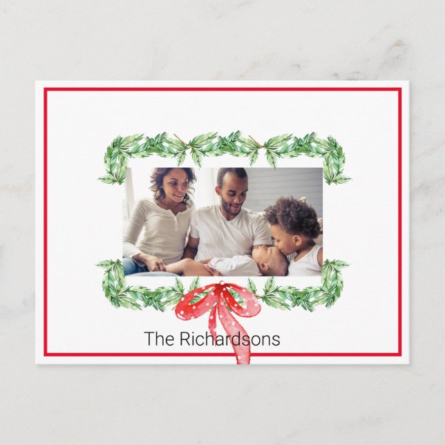 Christmas Photo Spotlight Garland Red Frame Holiday Postcard (Front)