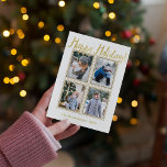 Christmas Photo Stamp Collage Holiday Card<br><div class="desc">Four photo templates framed in stamp frames with gold "Happy Holidays!" above and name/year text template below.  Same "Happy Holidays!" in pattern on back.




Photo of girl by ©Storytree Photography.</div>