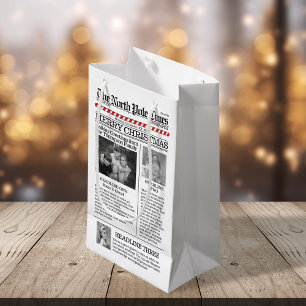 Christmas Photo Typography Newspaper Small Gift Bag