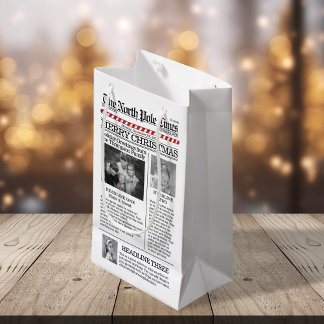 Christmas Photo Typography Newspaper Small Gift Bag