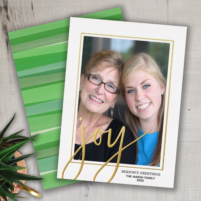 Christmas Photo Vertical - Script Gold JOY - Foil Holiday Card (Creator Uploaded)