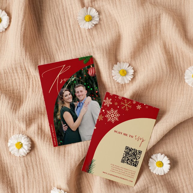 Christmas Photo Wedding Website | RSVP QR Code Enclosure Card (Creator Uploaded)