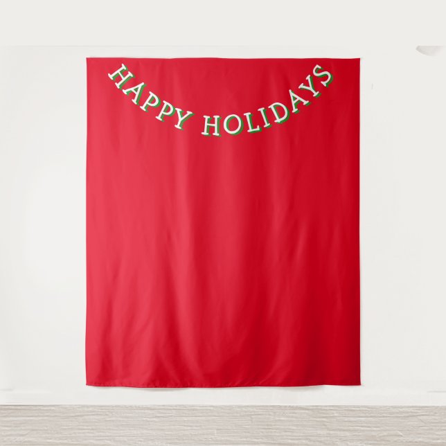 Christmas Photobooth Backdrop Happy Holidays Red Tapestry (Front)