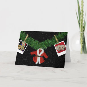 Christmas photos in snowflakes with garland holiday card