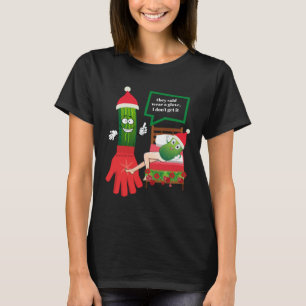 CHRISTMAS PICKLE COUPLE WEARING SANTA HAT & GLOVE T-Shirt