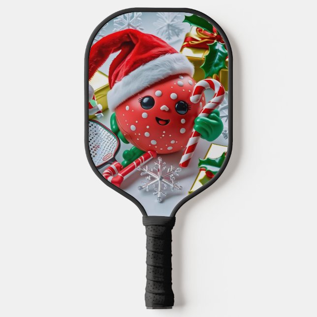Christmas Pickleball Cheer – Santa Hat & Snowflake Pickleball Paddle (Front)