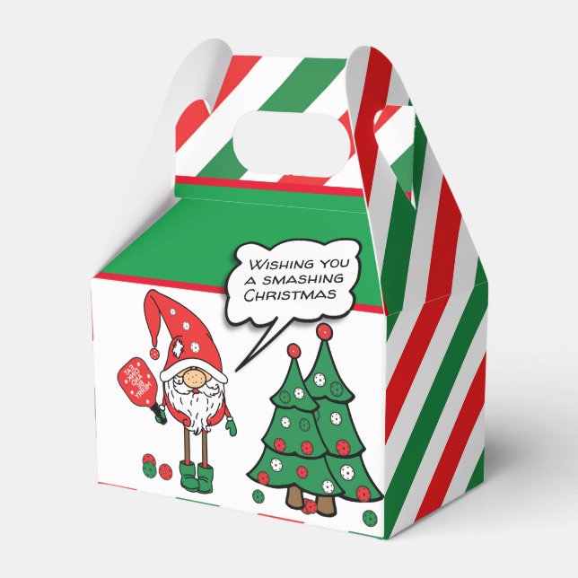 Christmas pickleball dwarfs, custom text gable favor box (Front Side)