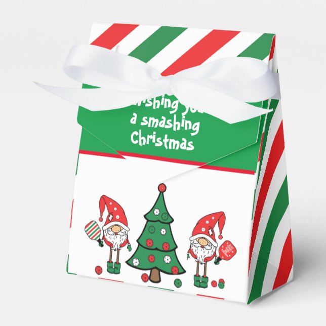 Christmas pickleball dwarfs, custom text tent favor box (Front Side)