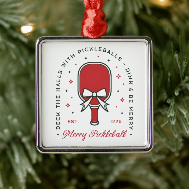 Christmas pickleball funny quotes party aesthetic metal ornament (Tree)