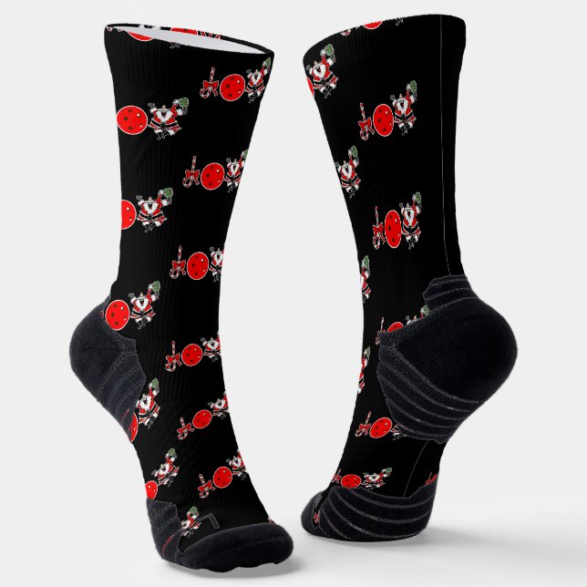 Christmas Pickleball Joy Santa Paddle Red Ball  Socks (Angled)