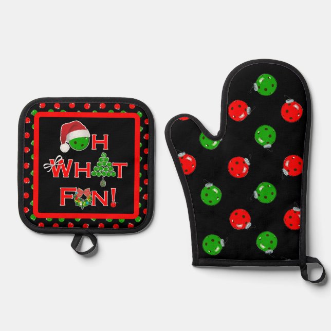 Christmas Pickleball Ornaments Oh What Fun  Oven Mitt & Pot Holder Set (Front)