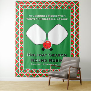 Christmas Pickleball Party Personalize Photo Booth Tapestry
