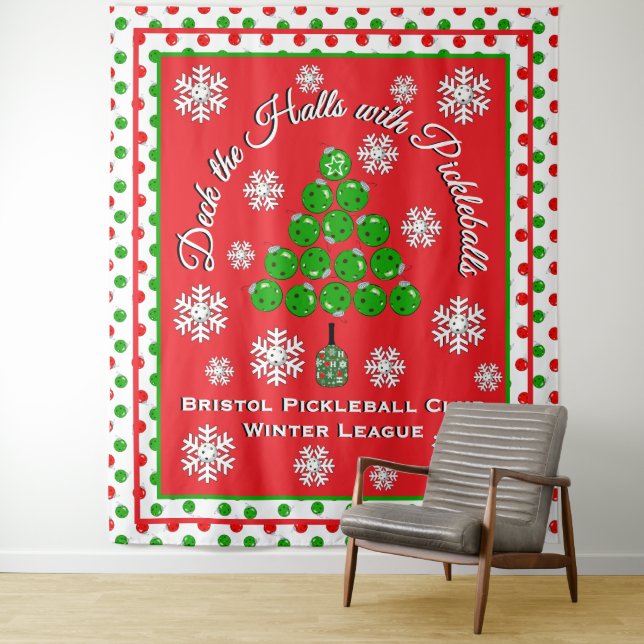 Christmas Pickleball Party Personalize Photo Wall Tapestry (In Situ)