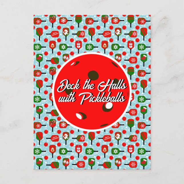 Christmas Pickleball Red Green Blue Snowflakes Postcard (Front)
