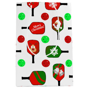 Christmas Pickleball Red Green Paddles Balls X-Mas Medium Gift Bag