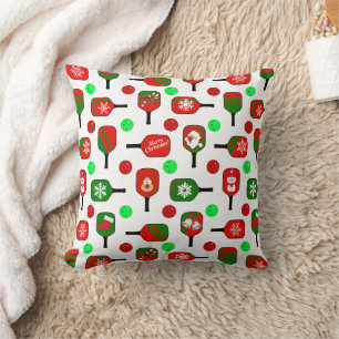Christmas Pickleball Red Green Paddles Balls X-Mas Throw Pillow