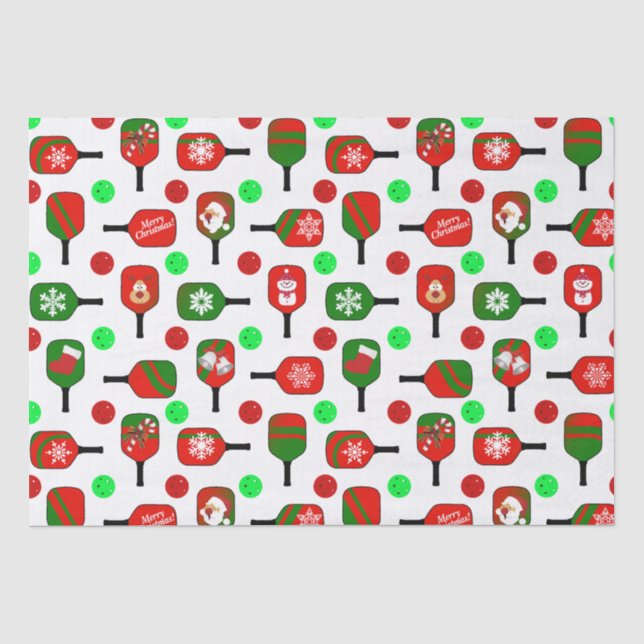 Christmas Pickleball Red Green Paddles Balls X-Mas Tissue Paper (Front)