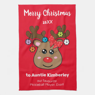 Christmas pickleball with Reindeer Girl Kitchen To Kitchen Towel