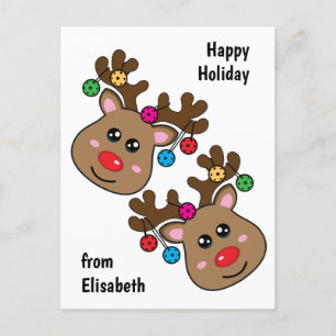 Christmas pickleball with Reindeers, custom text  Postcard