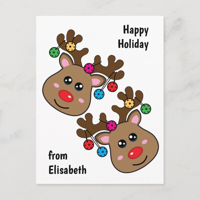 Christmas pickleball with Reindeers, custom text  Postcard (Front)