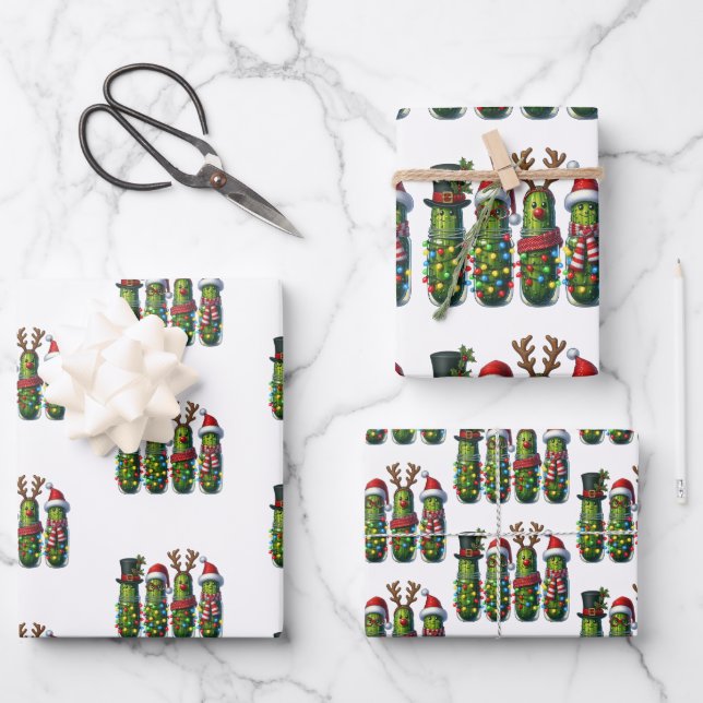 Christmas Pickles in Jar Gift Wrap Wrapping Paper (Front)