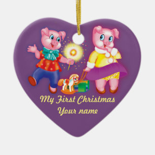 Christmas Pig Ceramic Ornament