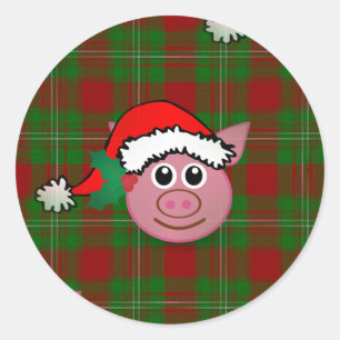 christmas pig classic round sticker