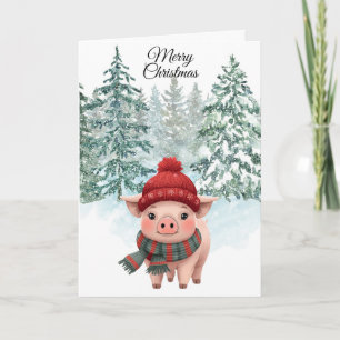 Christmas Pig Folded Greeting Card