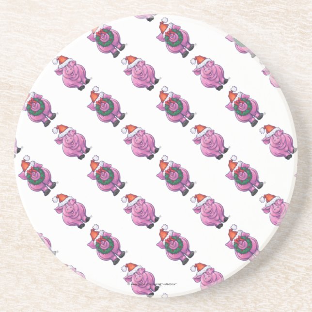 Christmas Pig Heads and Tails Pattern Coaster (Front)