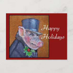Christmas Pig Holiday Postcard