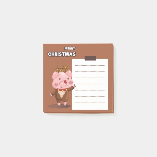 Christmas Pig Reindeer Post-It Notes (Front)