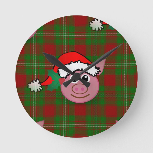 christmas pig round clock (Front)