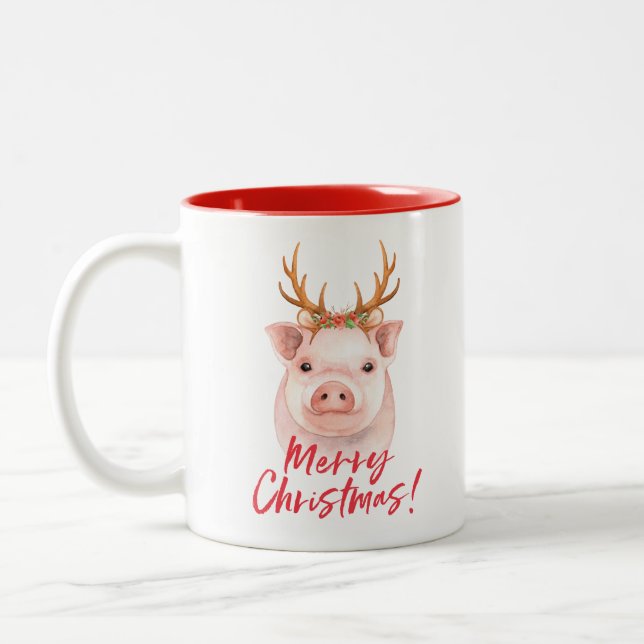 Christmas Pig two toned Mug (Left)
