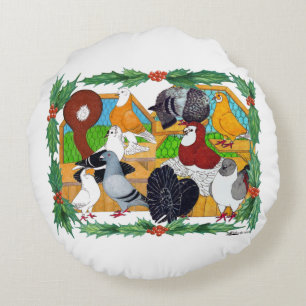 Christmas Pigeons Round Pillow