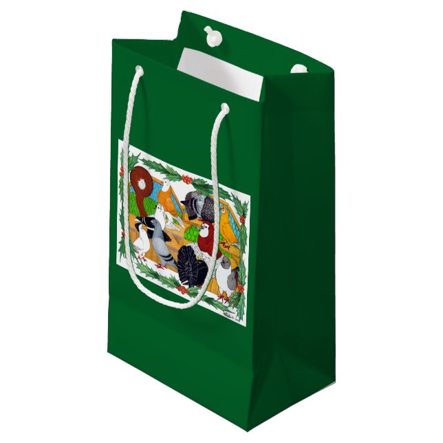 Christmas Pigeons Small Gift Bag (Front Angled)