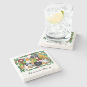 Christmas Pigeons Stone Coaster