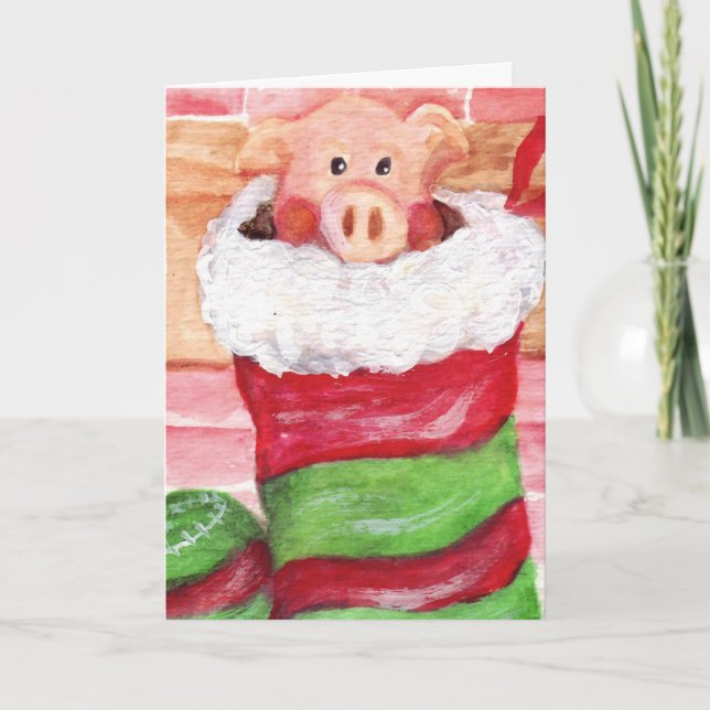 Christmas Piggy in a Stocking Card (Front)