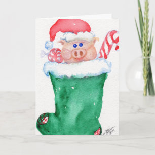 Christmas Piggy in a Stocking Card