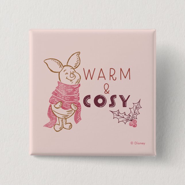 Christmas Piglet | Warm & Cosy 2 Inch Square Button (Front)