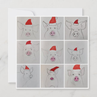 Christmas pigs thank you card
