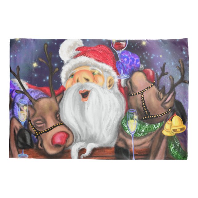 Christmas Pillow Case Santa with Reindeers Fun (Back)