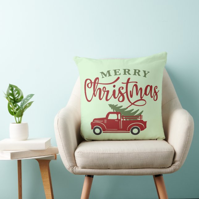 Christmas Pillow Cover | Red Truck Farmhouse Decor (Chair)