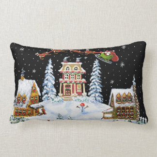 Christmas, pillow,Santa,Claus,snowman,bunny's Lumbar Pillow