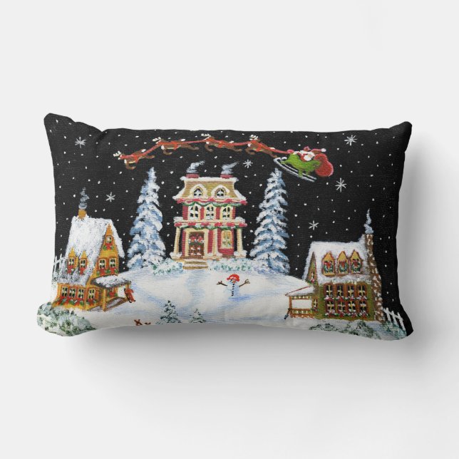 Christmas, pillow,Santa,Claus,snowman,bunny's Lumbar Pillow (Front)
