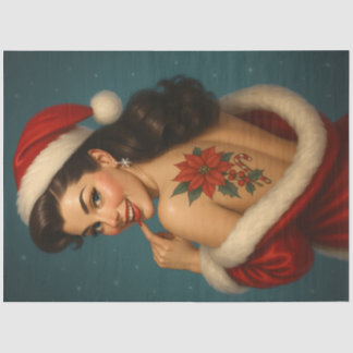 Christmas Pin-Up with Poinsettia Tattoo Decoupage Tissue Paper