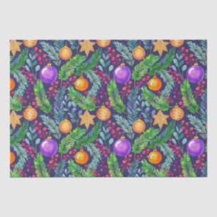 Christmas pine and ornaments purple pattern tissue paper