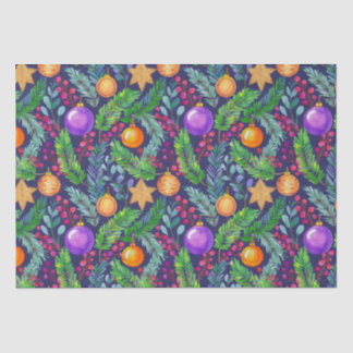 Christmas pine and ornaments purple pattern tissue paper