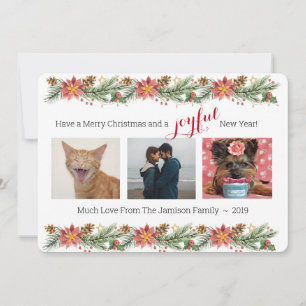 Christmas Pine and Poinsettias - Joyful